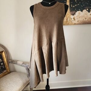 Gracia Brown Faux Suede Asymmatrical Sleeveless Tunic Top
